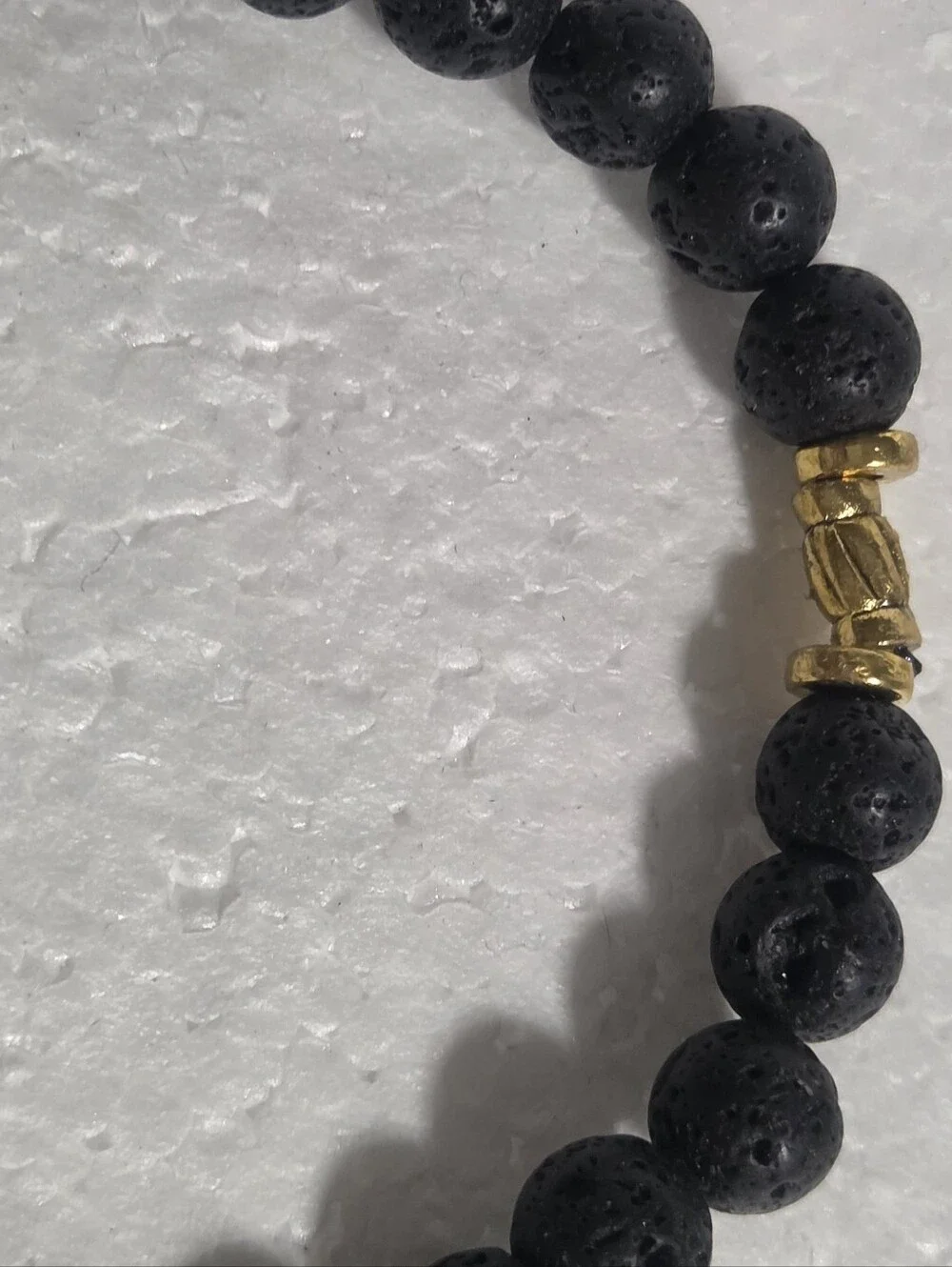 Handcrafted Green & Black Beaded Stretch Bracelet with Gold Accents
